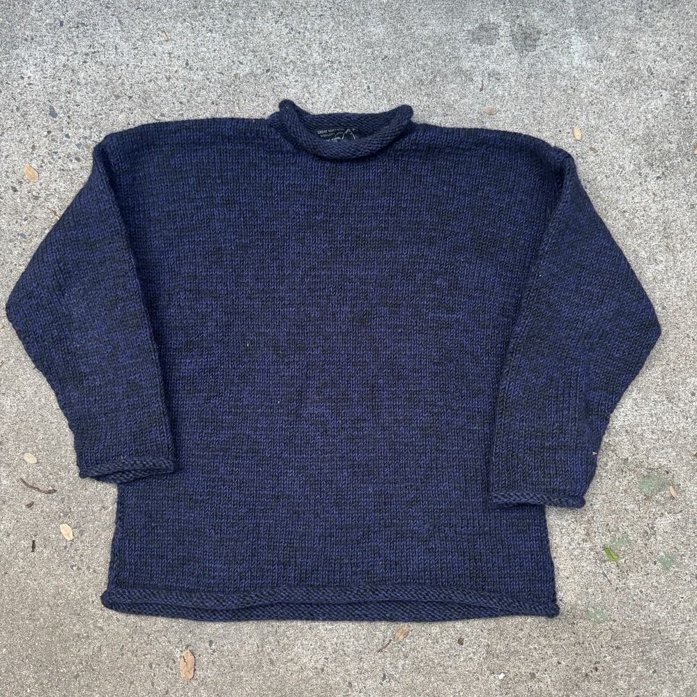 Vintage Great Northern Woolens Sweater Navy Blue Knit Large Rollneck Wool